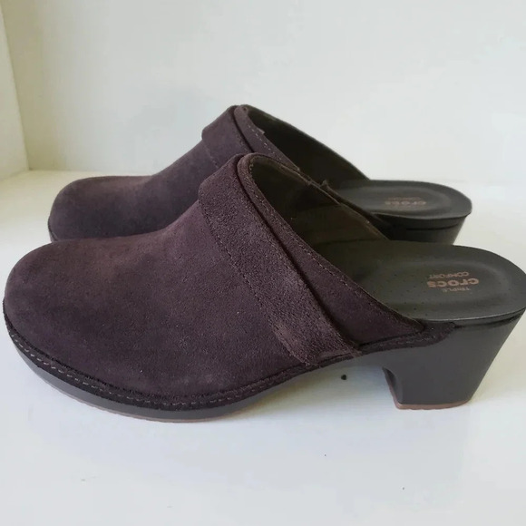 Crocs Sarah Womans Triple Comfort Brown Suede Leather  Mule Clogs,8W. - Picture 2 of 7